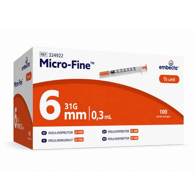 Insulinsprutor U-100 0,3 ml 31G × 6 mm – Micro-Fine™